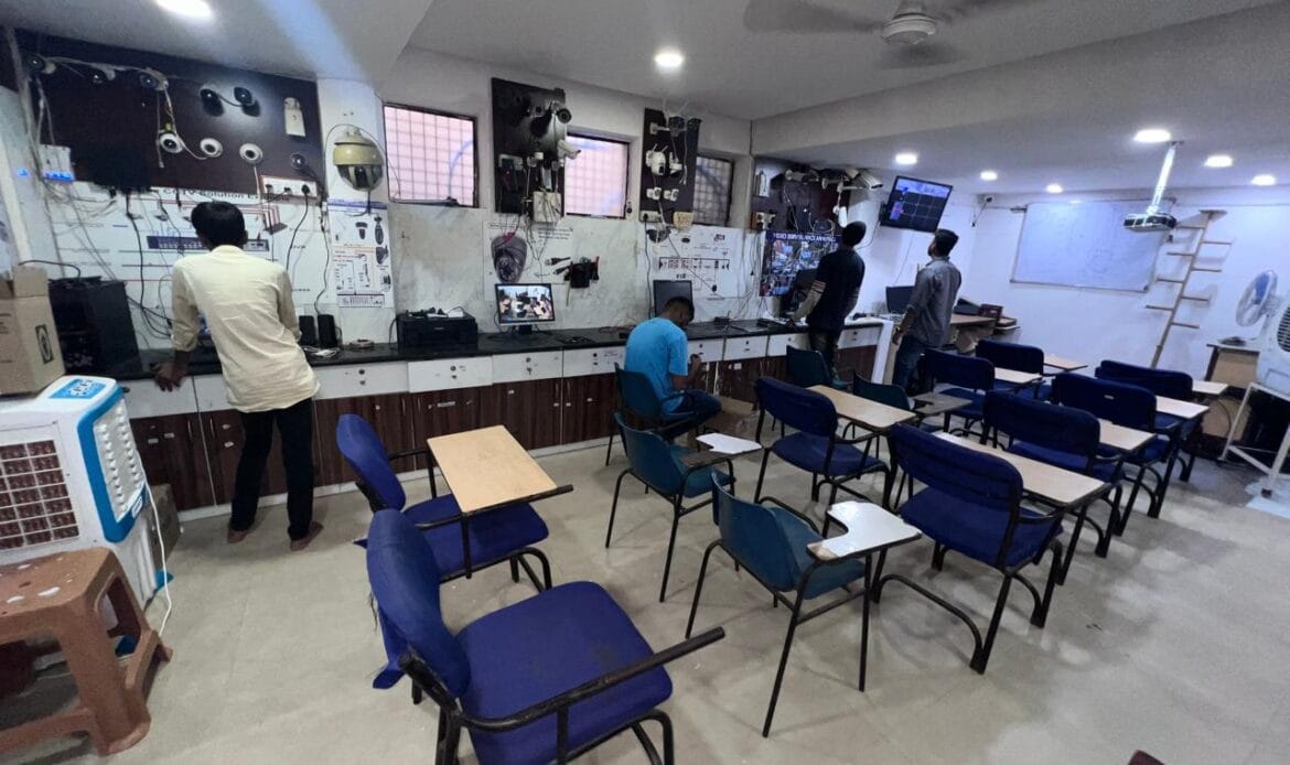 "Comprehensive CCTV training gallery showcasing hands-on courses in IP camera networking, AHD camera installation, PTZ camera setup, and advanced security system training at Techcare Solutions."