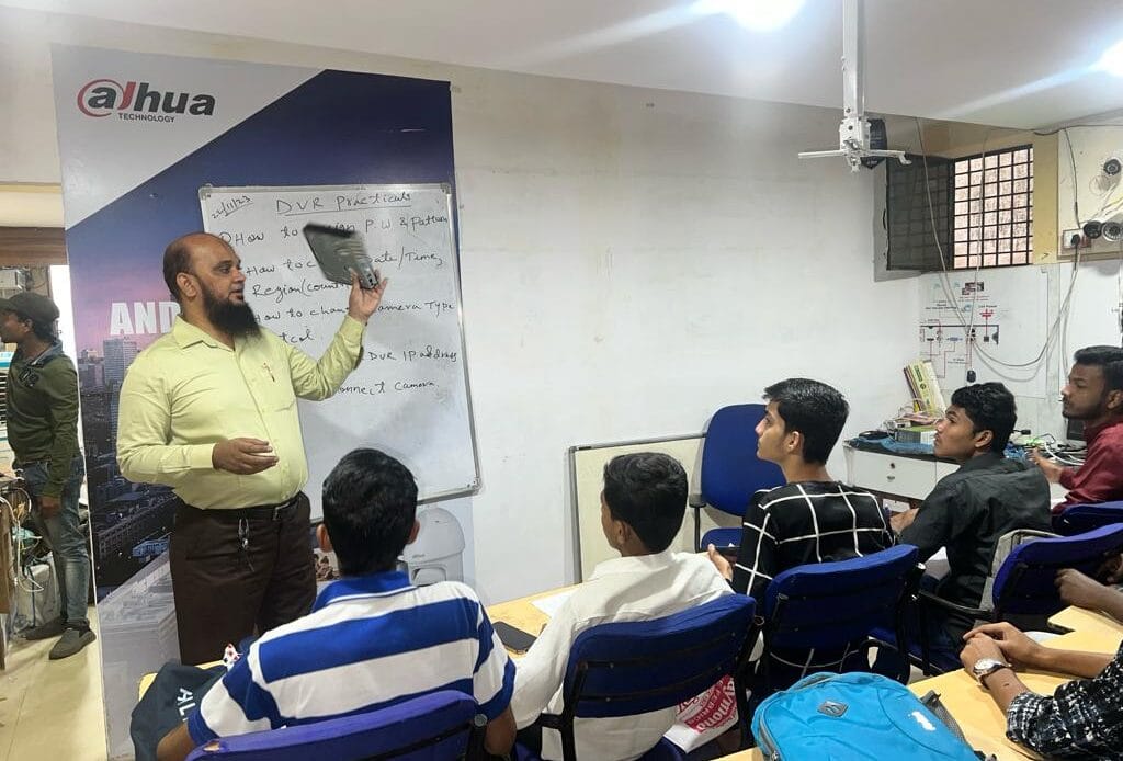      "Hands-on CCTV installation training for students at Techcare Solutions."